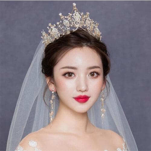 Bride crown headdress crystal beaded big crown princess birthday hair accessories wedding dresses decoration Queen head Jewelry