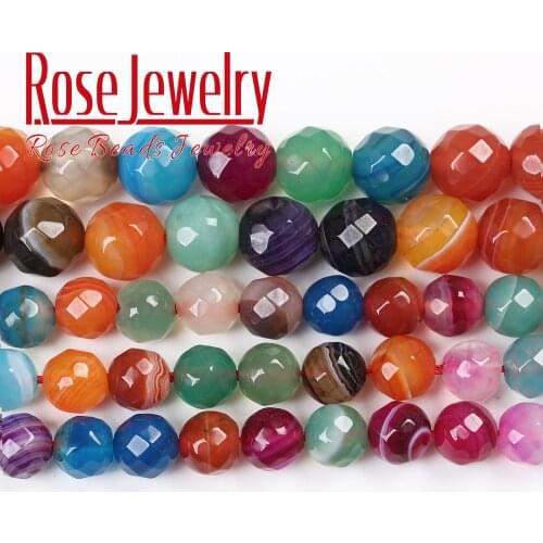 Wholesale Faceted Natural Colorful Stripes Agates Stone Beads For Jewelry Making DIY Bracelet Necklace 4/6/8/10 mm Strand 15