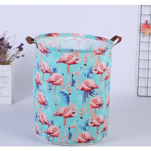 Canvas Storage Container Box Basket Green Flamingo Foldable 50cm x 40cm, 1 Piece