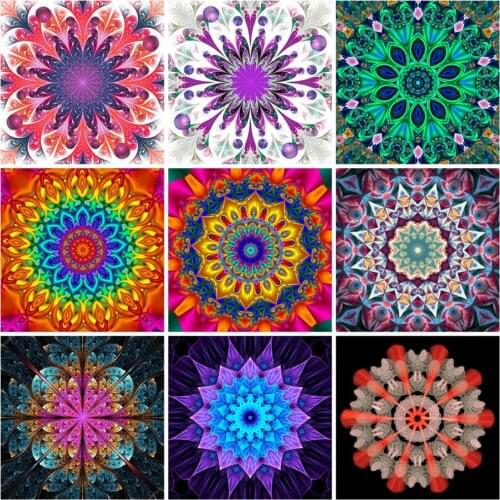 Huacan Full Square/round Diamond Painting Mandala Fantasy Diamond Embroidery Mosaic Flower Wall Decor Crystal Gift