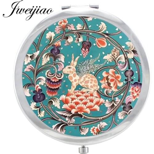 JWEIJIAO Vintage Folk ART Patterns Photos Accessories pocket mirror New Silver Plated Glass Dome Folding Compact espejos FL32