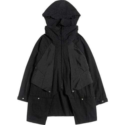 Techwear Autumn Winter Black Cargo Jackets Coats Hip Hop Men Hooded Windbreaker Casual Tactical Function Streetwear Outerwear