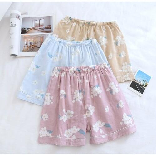 Summer fresh shorts women sleep bottoms soft 100% gauze cotton women pajamas sleepwear pants pyjamas shorts