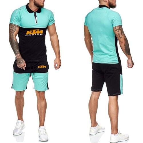 Summer Fitness Running Mens Short-sleeved + Shorts Two-piece Short-sleeved Top Mens Sports Suit 2021 New Mens Casual Suit
