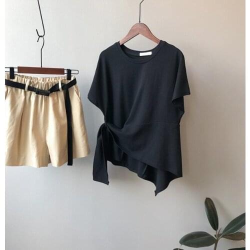 Summer new scheming shirt short-sleeved womens tie bottoming shirt casual t-shirt women