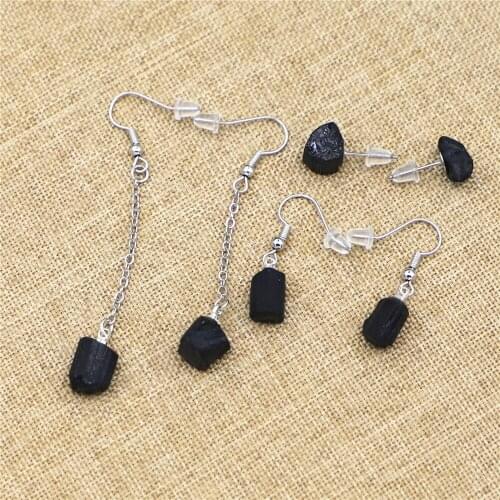 Hot 12 Pairs Wholesale Natural Stone Black Tourmaline Earrings Repair Ore Can Be Used for Jewelry Making Earrings Accessories