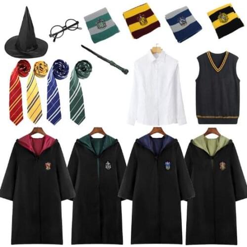 Cosplay Magic Robe Hermione Cape Suit Tie Scarf Wand Glasses Costume Gift Cosplay Halloween Party