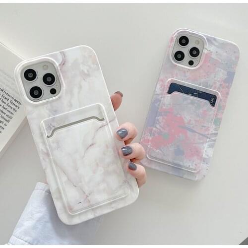 Fashion Marble Texture IMD Phone Case for iPhone 12 11 Pro XS Max XR 8 Plus SE 2020 Card Money Slots Holder Soft TPU Back Cover