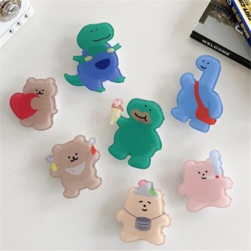 Cartoon Bear Dinosaur Expanding Stand Grip Mount Phone Socket Fold Mobile Smartphones Pocket Desktop Bracket Phone Stand Holder