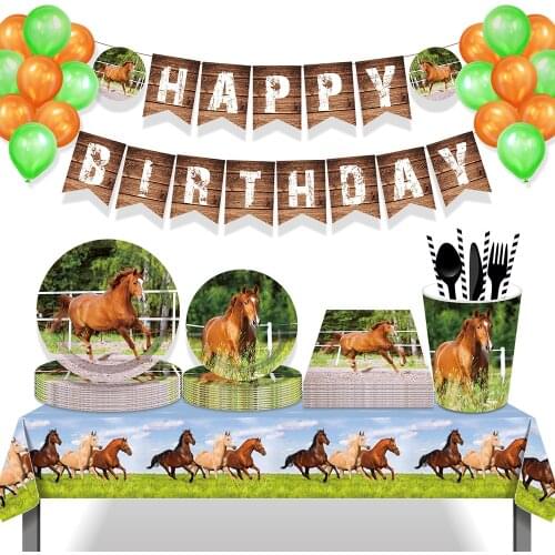 Horse Racing Horsemanship Show Game Birthday Party Disposable Tableware Sets Paper Plates Cups Globos Party Favors Decorations