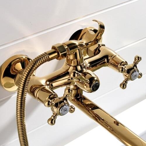 Bath Shower Faucet Set Brushed Gold Solid Brass Rainfall Shower Faucet 10 Inches 304 Stainless Steel Shower Head Wall Mounted