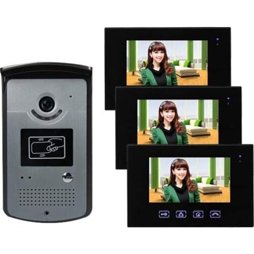 New Arrival Touch key 7inch wired video door phone, HD waterproof camera, night vision,ID card unlock 1V3