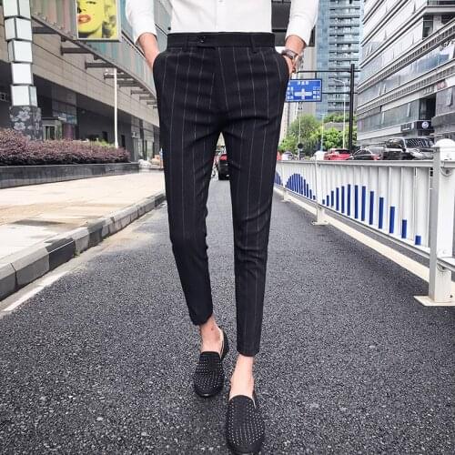 Stripe 2020 Summer Pants Mens Casual Mens Trousers Office Checkered Pant Perfume Men Dress Pants Slim Fit Pantalon Hombre Vestir