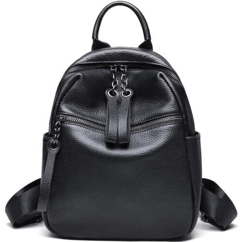 Daily Casual Ladies Backpack Genuine Leather Beach Rucksack Black School Bags for Teenage Girls Lady Travel Bags Women Schoolbag