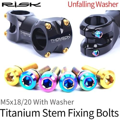 RISK Cycling Bolts with Gasket Gold Blac 6pcs M5*18 M5*20 Stem Fixing Bolts With Washer Titanium Alloy Fixed Screw for Bike Stem