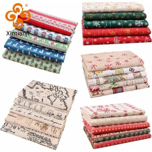 Christmas Patchwork Fabric Bundle Old Coarse Cloth Print Cotton Linen Fabric 25*25cm/Pcs 50*50cm/Pcs TJ1241