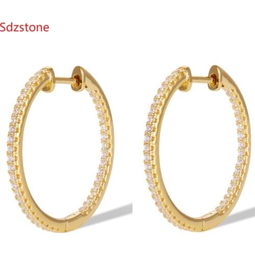 Sdzstone round Gold Color Earrings With Blue Red Zirconia 20mm Hoop Earring For Women Delicate Tiny Fashion Jewelry Berloque