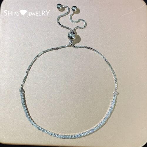 Shipei 100% 925 Sterling Silver Created Moissanite Diamonds Gemstone Wedding Engagement Fine Jewelry Adjustable Charm Bracelets