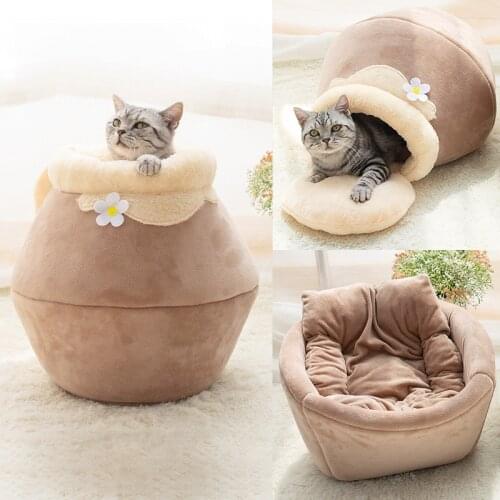 Self-warming 3 in 1 Foldable closed cat house honey pot Cat Bed Tent House 3 Colors Multi-Color Sleeping Bag For Puppy Cats