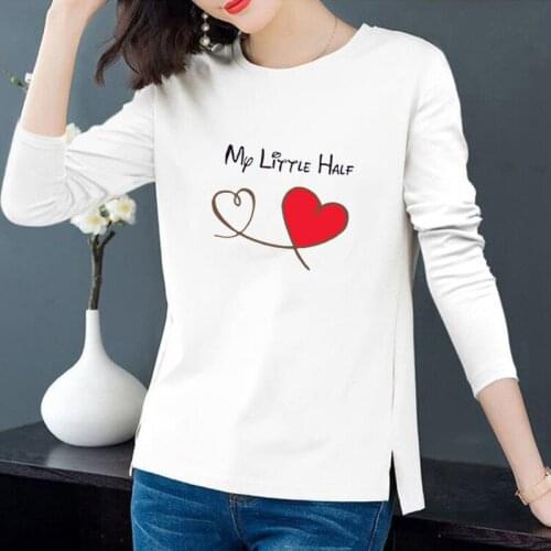 Ymwmhu 2021 Graphic T-shirt Women Long Sleeve O-neck Autumn Tee Shirt Casual White Solid Tshirt Fit Slim Tops Korean Clothing