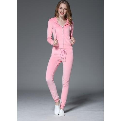 Juicy Lovers Brand Women Sporting Suits Black Pink Purple Gray pleuche outdoor Casual Tracksuits Hooded Collar Sportswear suit