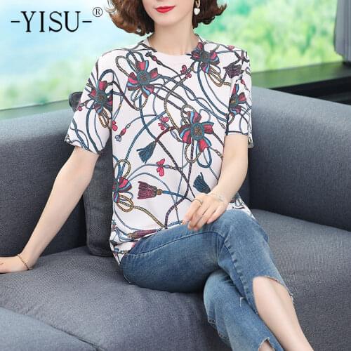 YISU 2021 New Knitted Sweater Women Loose Jumper Summer Female Pullover O neck Short sleeve Fashion Printing Sweater Thin