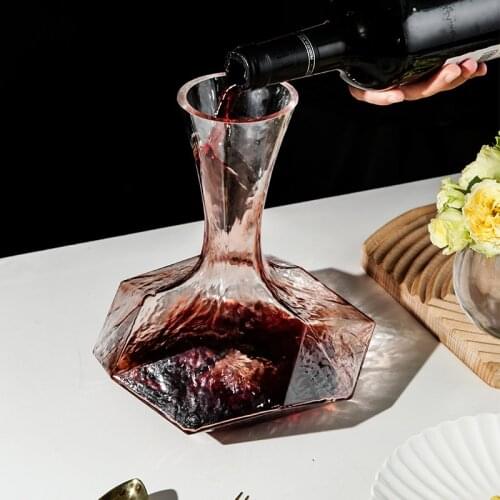 1300Ml Glass Wine Decanter Diamond Whiskey Vodka Wine Bourbon Wine Pourer Wooden Stand Decor Liquor Alcohol Decanters Bottles