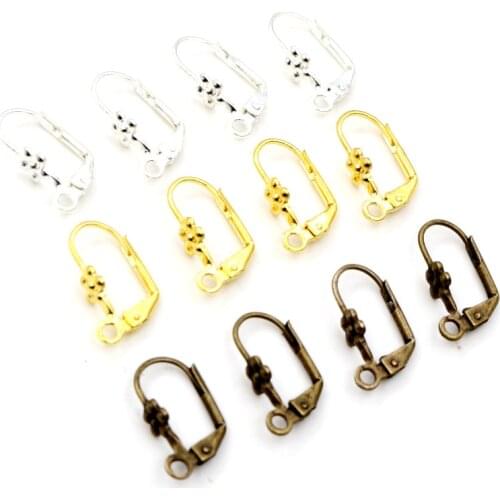 20*10mm 50pcs High Quality 3 Colors Plated Flower Brass French Earring Hooks Wire Settings Base Settings Whole Sale