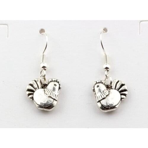 20 Pair Cute Chicken Tibetan Silver Alloy Charm Pendant Earrings 31*12.5mm YZ102