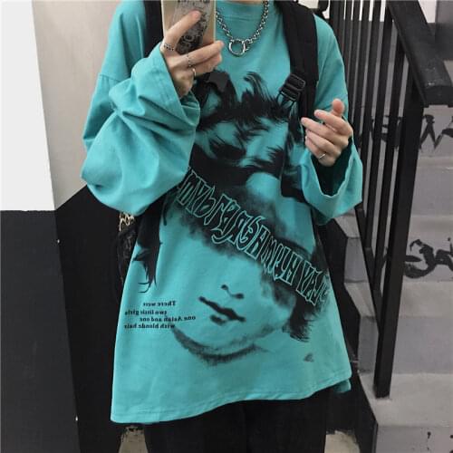 2021 Gothic Hip Hop T Shirt Funny Long Sleeve T-Shirt Summer Harajuku T Shirt Korean Tops Tee Japan Cool Green High Street Shirt