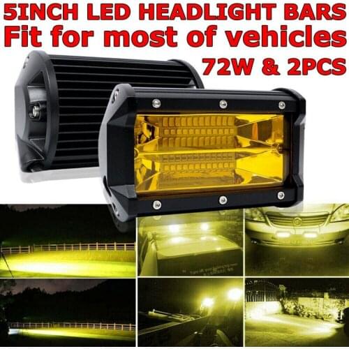 2X 5 Inch 72W LED Work Lights Waterproof Off Road Pod Fog Lights Yellow Lamps for Trucks ATV UTV Polaris Boat Golf Cart