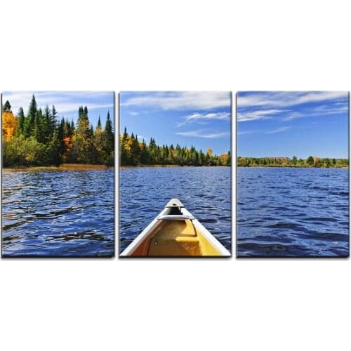 3 Piece Canvas Wall Art - Bow of Canoe on Lake of Two Rivers, Ontario, Canada Print on Canvas Ready to Hang Drop shipping