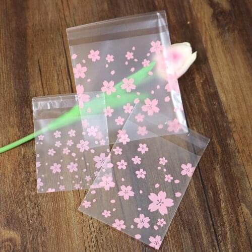 300pcs Lovely Pink Sakura Candy Bags Wedding Party Decor Cookie Biscuit Food Packaging Bag Self-Adhesive Plastic Bag Gift Bag