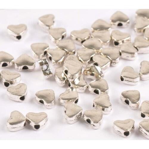 50pcs Charms Spacers heart Beads Vintage Silvery Alloy Beads DIY For Jewelry Making Bracelet Accessoires 5X6mm YKL0618X