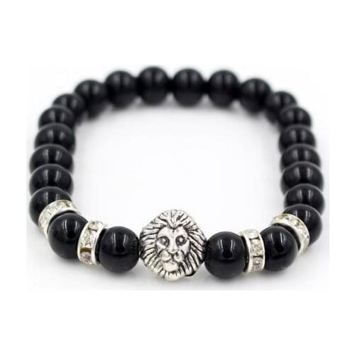 8mm yh43 micro pave cz zircon cubic zirconia elastic adjusted Charm Punk Charm nature lion head Lava Volcanic Stone Bracelet
