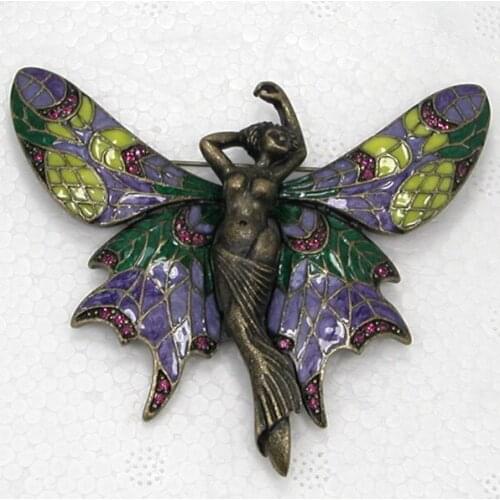 Antique Bronze Fashion Rhinestone Enamel Butterfly Pin brooches C877 D4