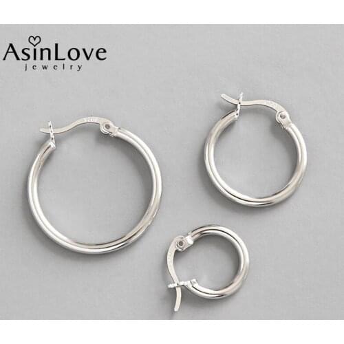 AsinLove 100% 925 Sterling Silver Hollow Round Hoop Earrings for Women Handmade Unique Circle Shape Popular Fine Jewelry New