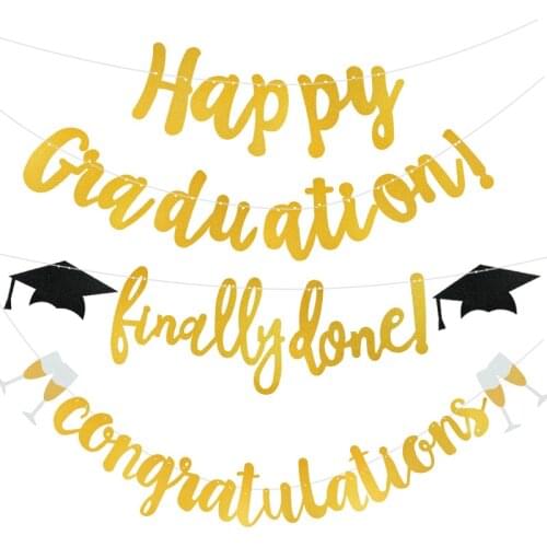 Graduation Banners Glitter Paper congratulations bunting garland happy graduation congrats grad party decoration hanging decor