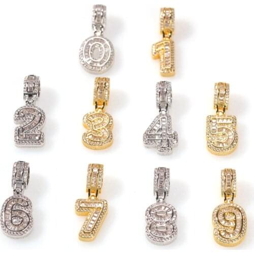 The Bling King New CZ Single Bubble 0-9 Small Baguettecz Pendant Copper Numbers Silver Gold Charm Necklace Jewelry Wholesale