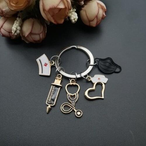 New Design Keychain Doctor Medical Tool Stethoscope Syringe Mask Key Ring Nurse Medical Student Gift Keychain Souvenir
