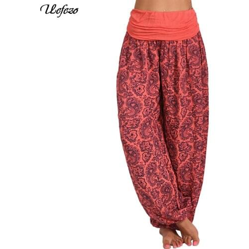 Summer Plus Size S-5XL Pants Women Ladies Casual Bohemia Printed Pockets Wide Leg Loose High Trousers Harem Pants 7 Colors Штаны