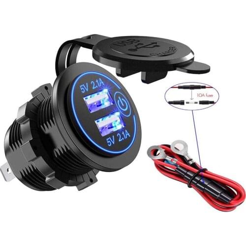 4.2A Dual USB Fast Charger with Switch Socket Power Outlet Adapter Dual USB Ports Waterproof for Marine Boat Motorcycle Truck