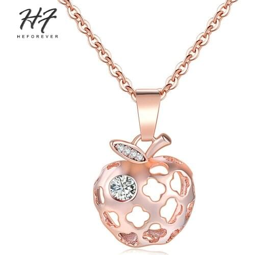 Rose Gold Color Hollowed Apple Chain Pendant Necklace Fashion CZ Crystal Jewelry for Women HotSale N619