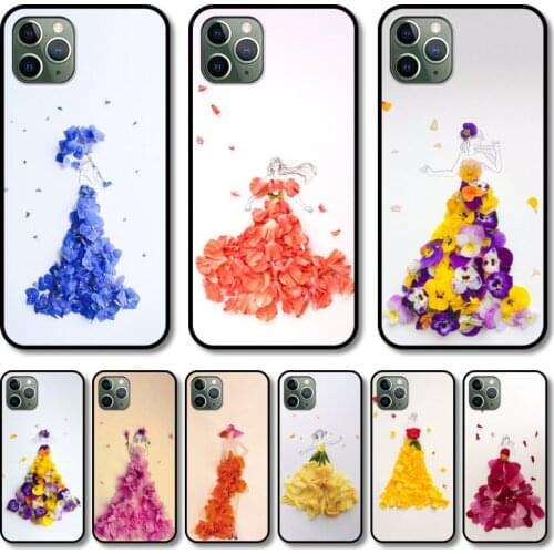 Girl and flowers Phone Case cover For iphone 12 pro max 11 8 7 6 s XR PLUS X XS SE 2020 mini black cell shell