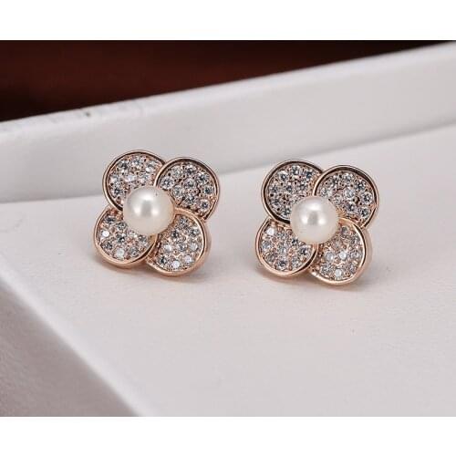 DE214 Fashion Delicacy 4A Zircon Flower Pearl Geometry Ear Stud GIRLS Gift Party Banquet WOMENS Jewelry Earrings 2021