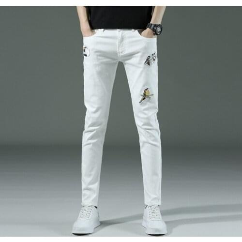 Mens Spring and Autumn Stretch Embroidered Jeans 2021 New Classic Original Design Embroidered Foot Trousers Brand Mens Pants