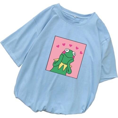 Summer Kawaii Frog Cartoon Printed T Shirts Women Short Sleeve Casual Harajuku Vintage Friends Korean Style Tops Tee Shirt Femme