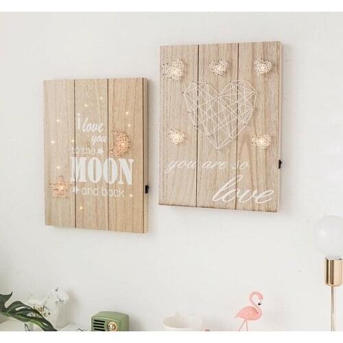 IdYllife Wall Hanging Decoration Handmade Wood LED Ornament vintage Creative Yarn Thread Creative Room Kids Girls Nordic Love