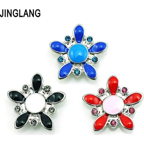 JINGLANG Fashion 3 Color Crystal Flower 18mm Snap Button Metal Clasp Button Interchangeable Jewelry Accessories Free Shipping