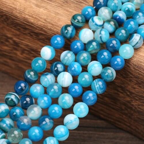 KANGKANG 4 6 8 10 12mm charm Blue Stripe Agat For Jewelry Handmade DIY Bracelet Necklace Accessories Wholesale mm 15